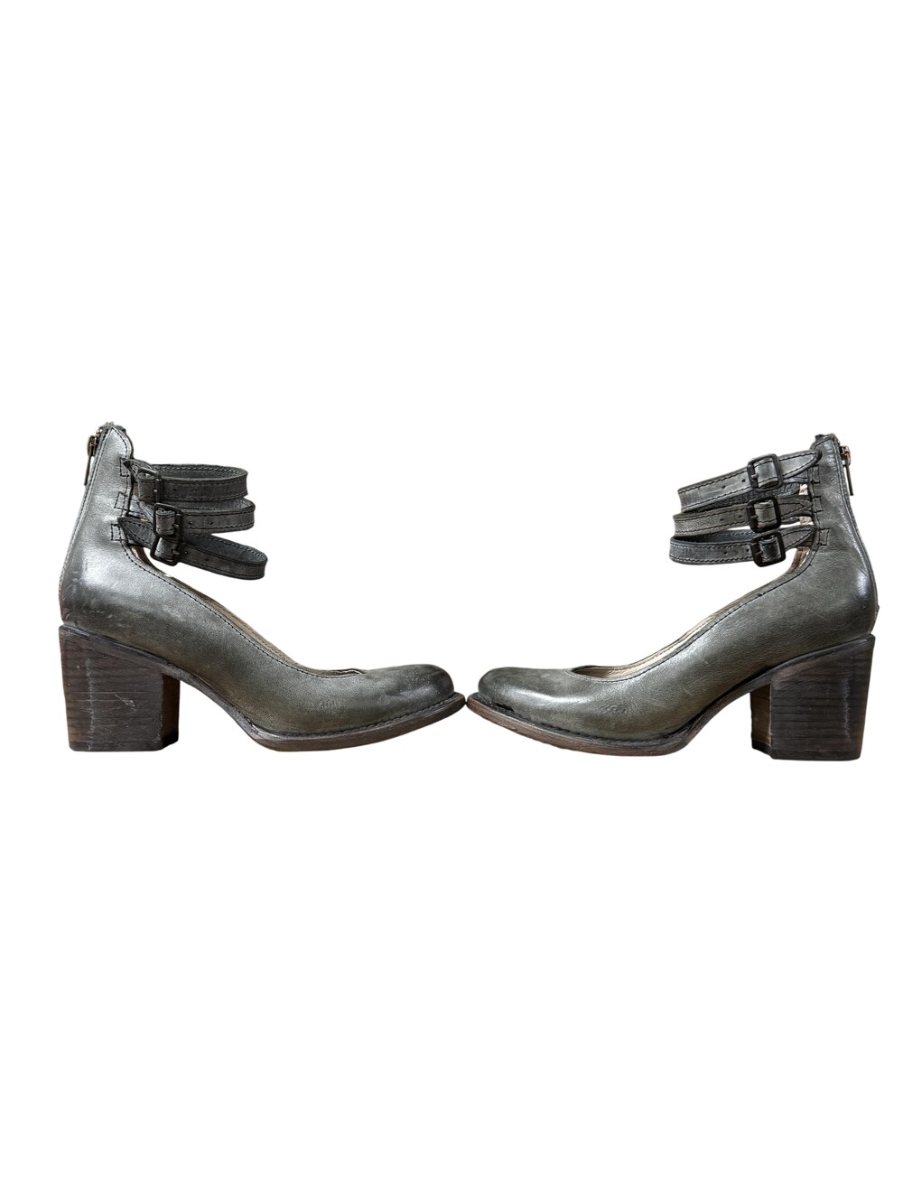 Freebird Pumps Womens Size 7 Gray Leather Ankle Strap Block Heel Zip FB-RANDI